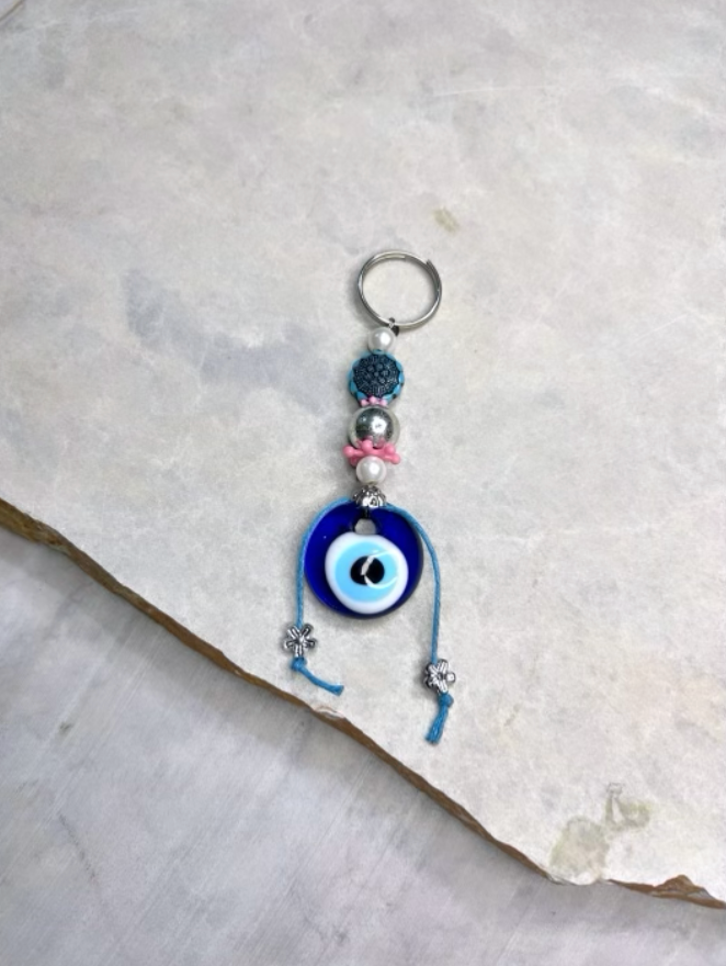 Pink and White Evil Eye Keyring